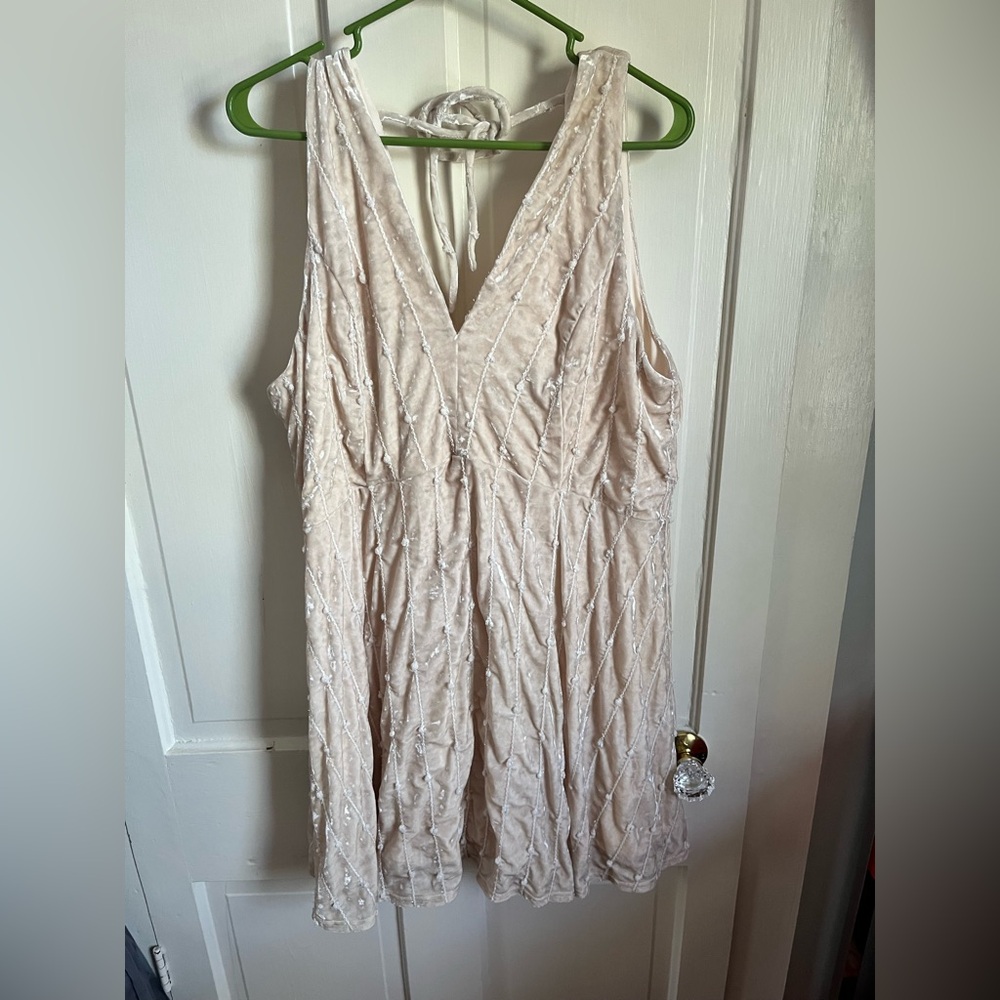 ARULA Cream Beaded V-Neck Sleeveless Mini Dress